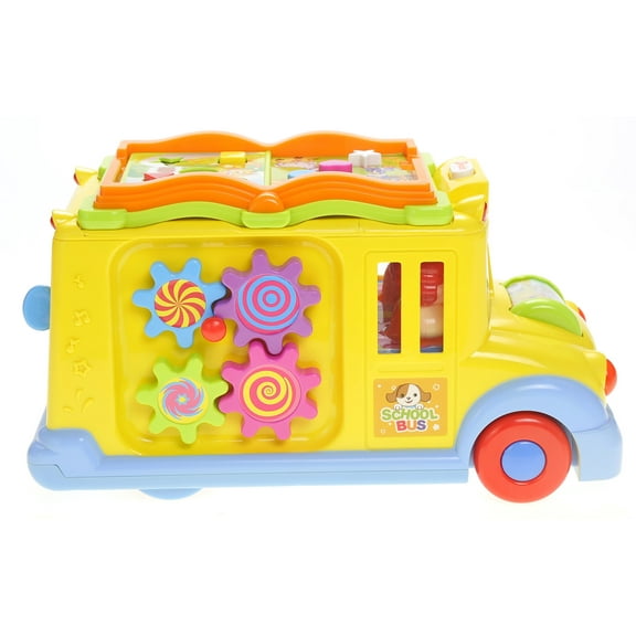 PlayWorld Ready! Set! Race! Interactive School Bus Toy With Flashing Lights & Sounds - Assorted Colors