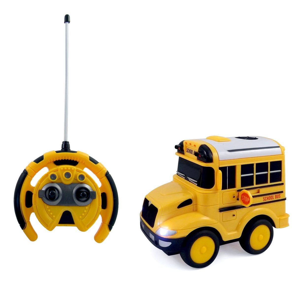 PlayWorld Speed Racers School Bus RC Toy Car For Kids With Steering Wheel Remote, Lights and Sounds