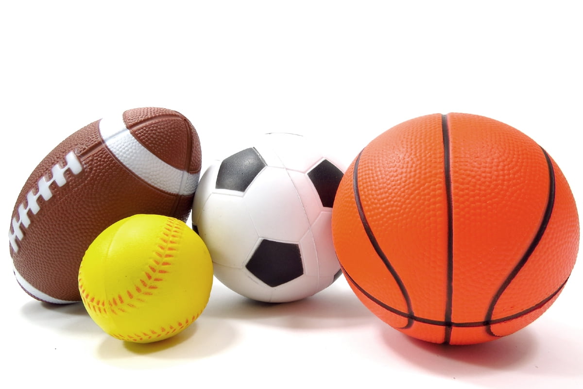 PlayWorld Sun & Fun Set Of 4 Sports Balls For Kids Soccer Ball, Basketball, Football, & Baseball