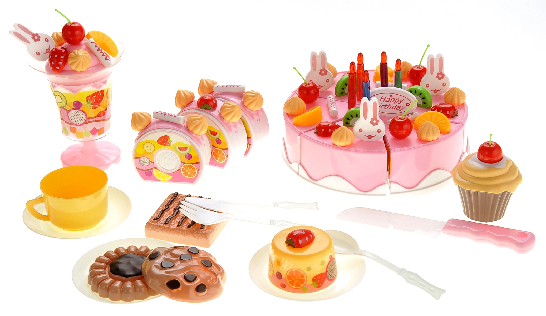 PlayWorld Sweet Treats Birthday Cake 75pcs Pretend Play Food Toy Set - Pink
