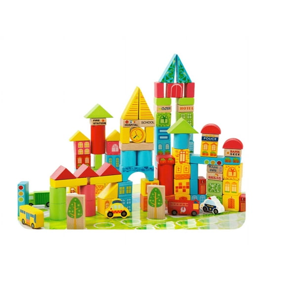 PlayWorld Toolbench Time! City Transportation Wooden Building Blocks 100 pc