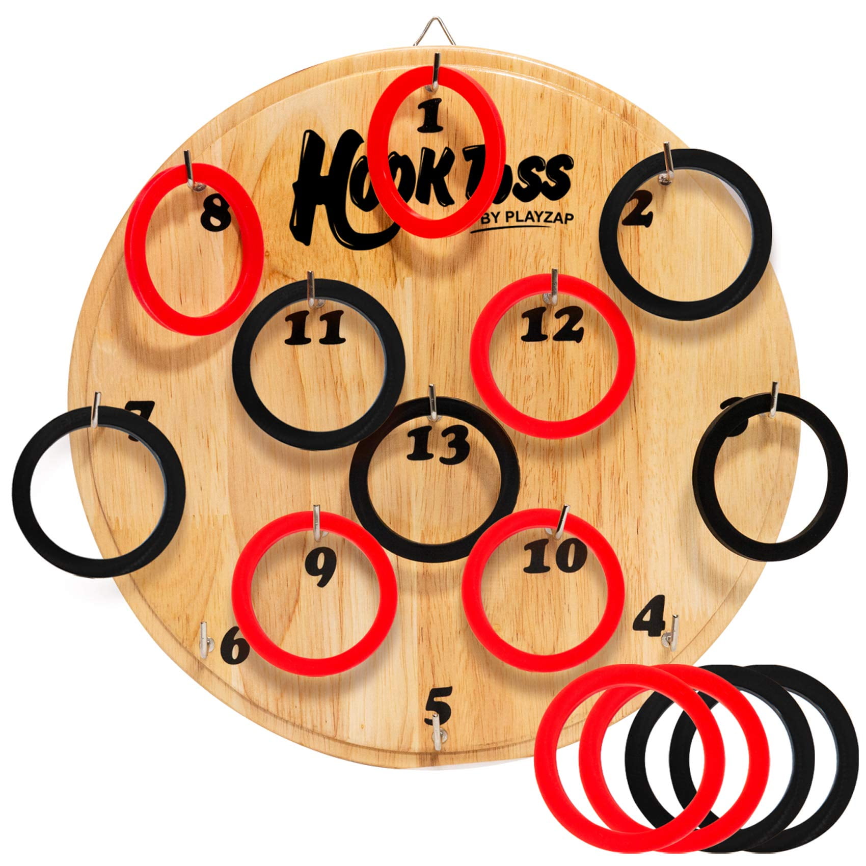 PlayZap Hook Game Ring Toss for Adults & Kids, Wooden Board Dart Wall