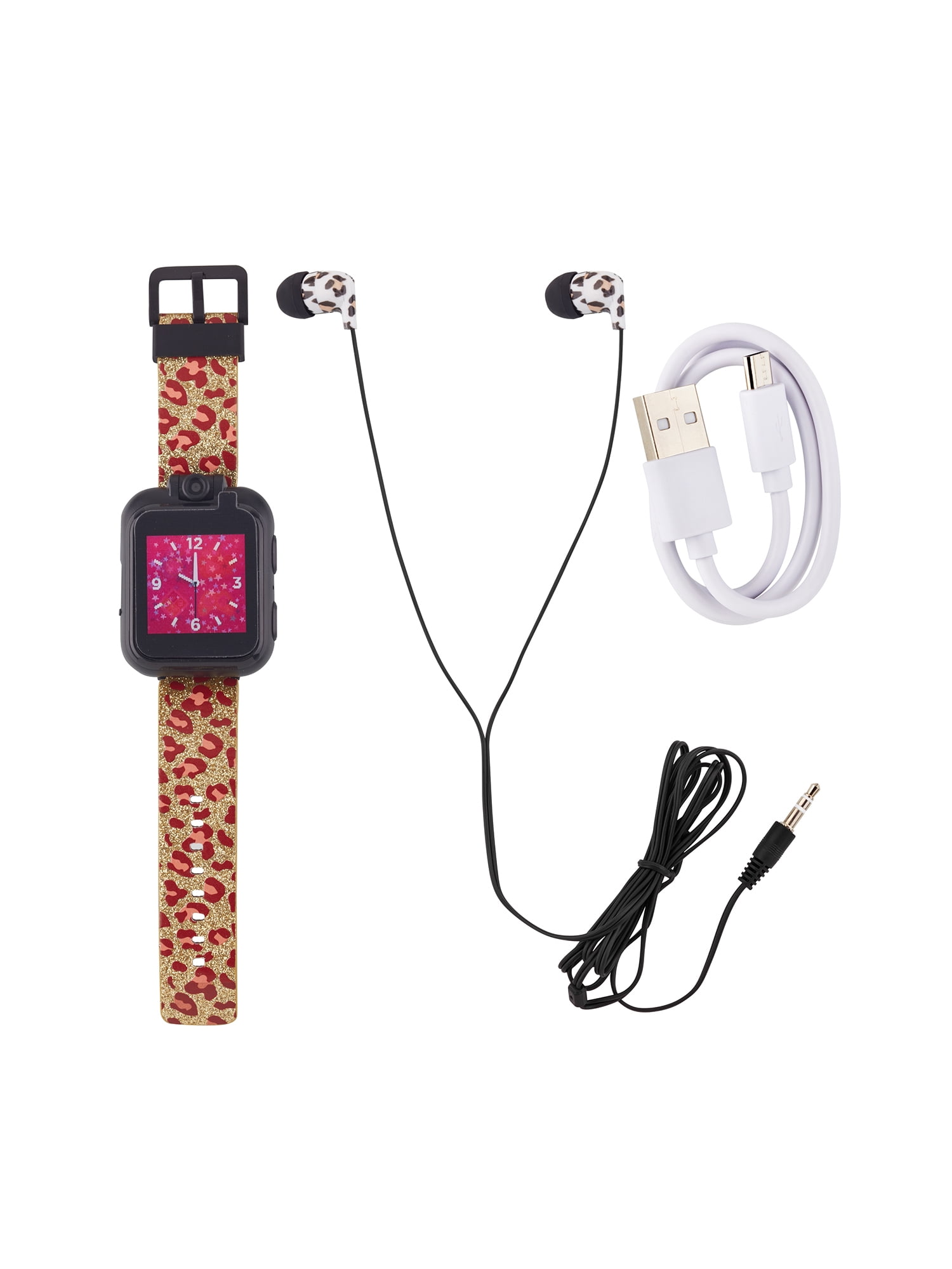 PlayZoom 2 Kids Girls Leopard Print Smartwatch & Earbuds Set