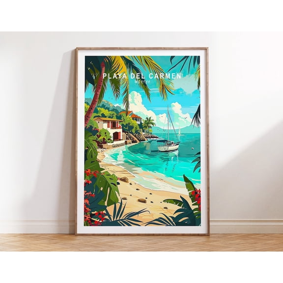 Playa Del Carmen Mexico Tropical Coast Wall Art, Unframed Paper Print Size 8x12