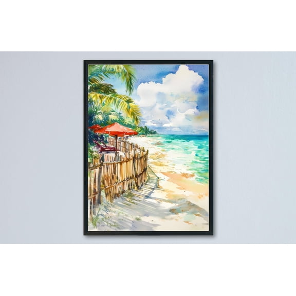 Playa Del Carmen Painterly Travel Landscape Mexico Wall Decor Unframed Paper Print