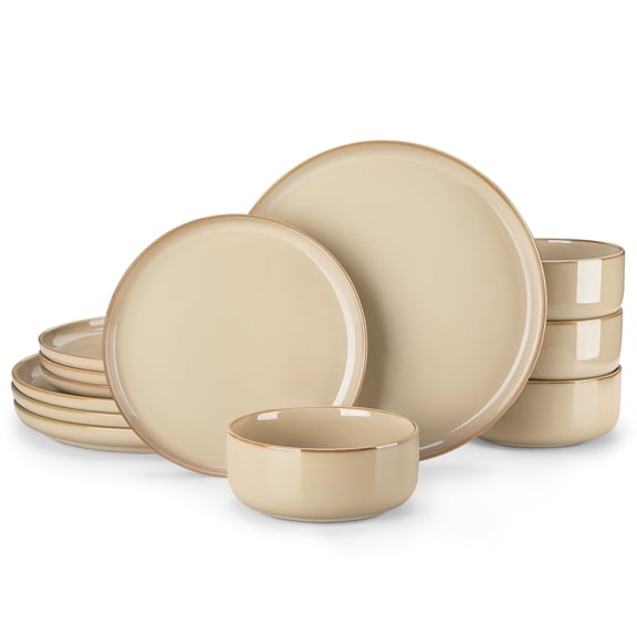 Plplates And Sets 12 Pieces Brown Dinnerware For Kitchen Reactive Glaze Dishes Set 4 Dishwasherwave Safe