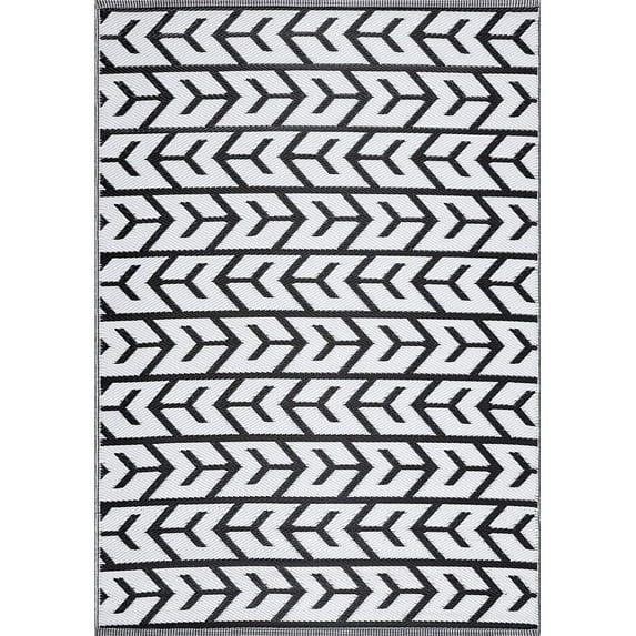Playa Rug Amsterdam Lightweight Reversible Recycled Plastic Outdoor Floor Mat Black&White 6'x9' 6' x 9'