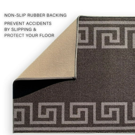 Playa Rug Custom Size Greek Key Design Gray ,Dark Gray Color Non-Slip Rubber Backing-26 Inch WidexYour Choice of Length Runner Rug 35 Feet - Dark Gray