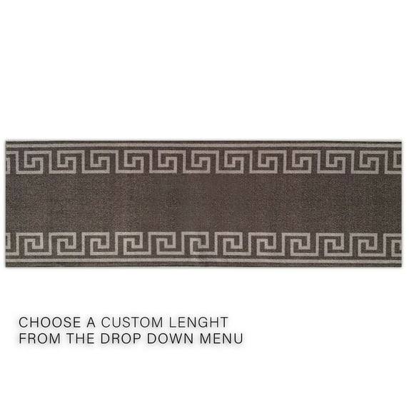 Playa Rug Custom Size Greek Key Design Gray ,Dark Gray Color Non-Slip Rubber Backing-26 Inch WidexYour Choice of Length Runner Rug 9 Feet - Dark Gray