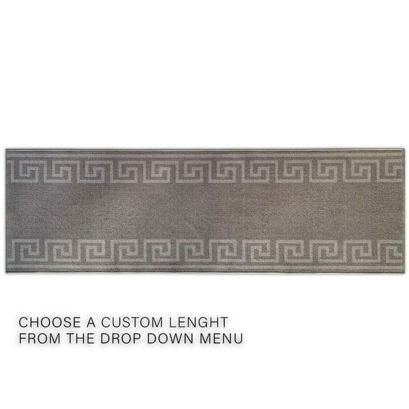 Playa Rug Custom Size Greek Key Design Gray, Dark Gray Color Non-Slip Rubber Backing- 31 Inch WidexYour Choice of Length Runner Rug 28 Feet - Gray
