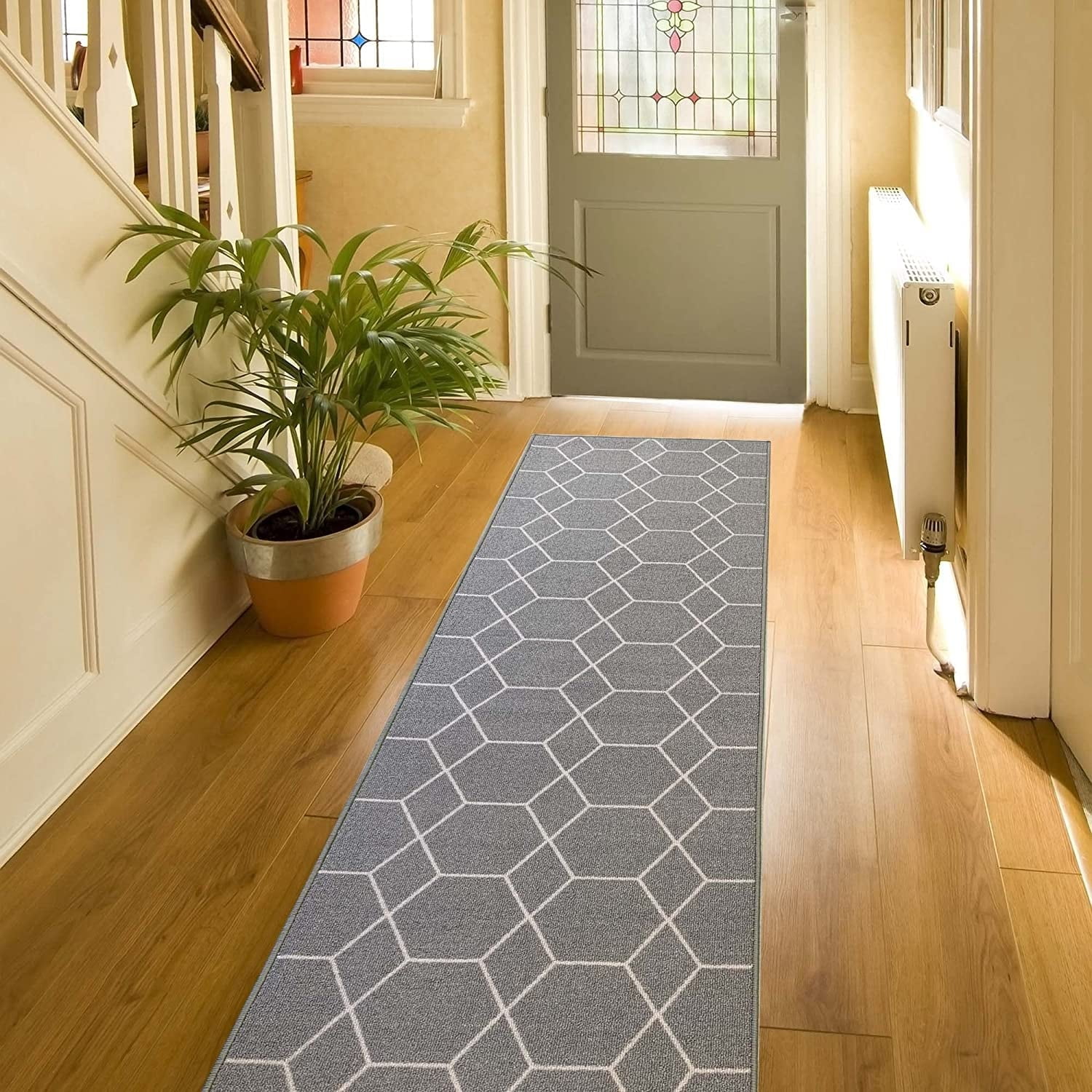 Playa Rug Custom Size Hexagon Gray 26 Inch Wide NonSlip Stair Runner