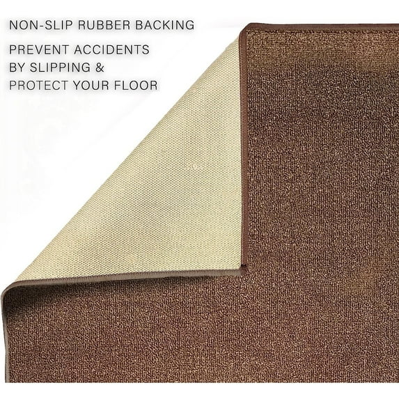 Playa Rug Custom Size Solid Design Beige,Brown,Red Color Non-Slip Rubber Backing- 31 Inch Wide x Your Choice of Length Runner Rug 29 Feet - Brown