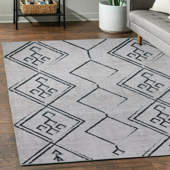 Playa Rug Machine Washable Area Rug With Non Slip Backing - Stain Resistant - Eco Friendly - Family and Pet Friendly - Aspen Tribal Moroccan Bohemian Creme&Black Design 2'2''x6'