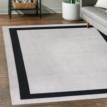 Playa Rug Machine Washable Area Rug With Non Slip Backing - Stain Resistant - Eco Friendly - Family and Pet Friendly - Everest Geometric Modern Bordered Creme&Black Design 8'x10'