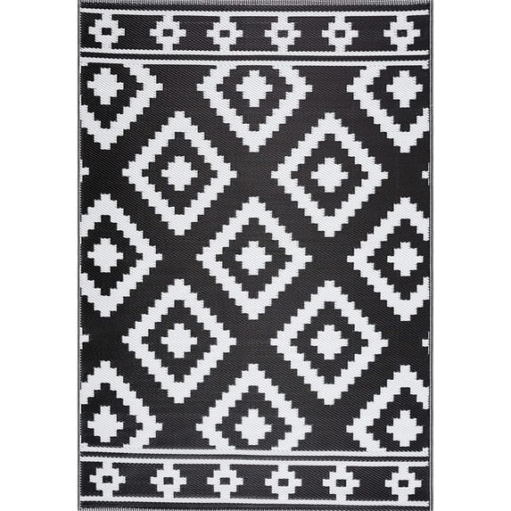 Playa Rug Milan Lightweight Reversible Recycled Plastic Outdoor Floor Mat/Rug Black&White 8'x10' 8' x 10'