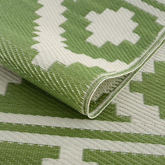 Playa Rug Milan Lightweight Reversible Recycled Plastic Outdoor Floor Mat/Rug Green&Crème 8'x10' 8' x 10'