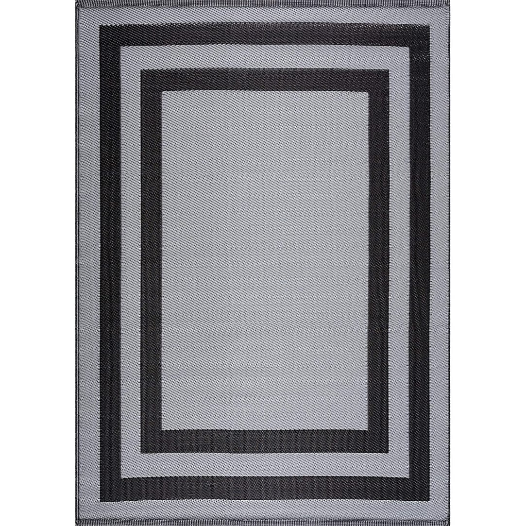 Playa Rug Paris Lightweight Reversible Recycled Plastic Outdoor Floor Mat/Rug Black&Gray 6'x9' 6' x 9'