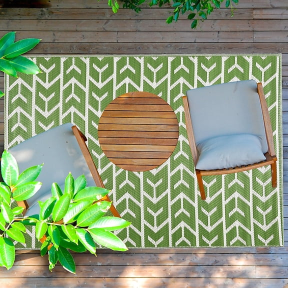 Playa Rug Recycled Reversible Lightweight Plastic Floor Mat 5 x 7 (ft) Flatweave Polypropylene Amsterdam-Green White Indoor/Outdoor Area Rug