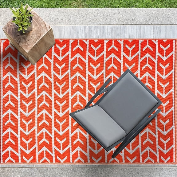 Playa Rug Recycled Reversible Lightweight Plastic Floor Mat 5 x 7 (ft) Flatweave Polypropylene Amsterdam-Orange White Indoor/Outdoor Area Rug