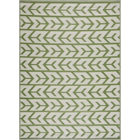 Playa Rug Amsterdam Lightweight Reversible Recycled Plastic Outdoor Floor Mat Green&Crème 8'x10' 8' x 10'