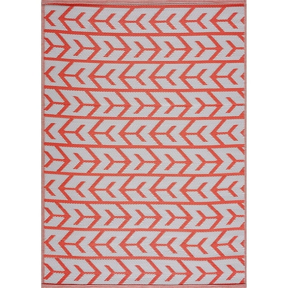 Playa Rug Amsterdam Lightweight Reversible Recycled Plastic Outdoor Floor Mat Orange&White 6'x9' 6' x 9'