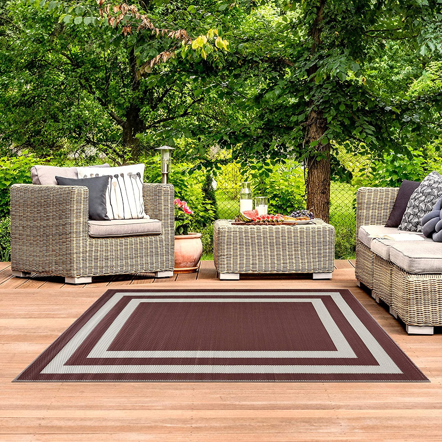 Playa Rug Brown & Crème Indoor/Outdoor Tightly Woven, 5' x 7', Fade-Resistant/Easy to Clean