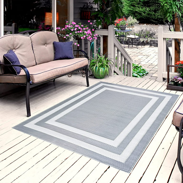 DEORAB 8'x10' Outdoor Rug for Patio Clearance,Reversible Straw