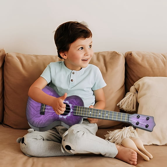 Playable Hippopotamus Pattern Ukulele Guitar Toy | Simulation Instrument for Early Education | Cute Design | Durable Plastic | Includes Random Color Pick | 20.47x7.09x2.36in