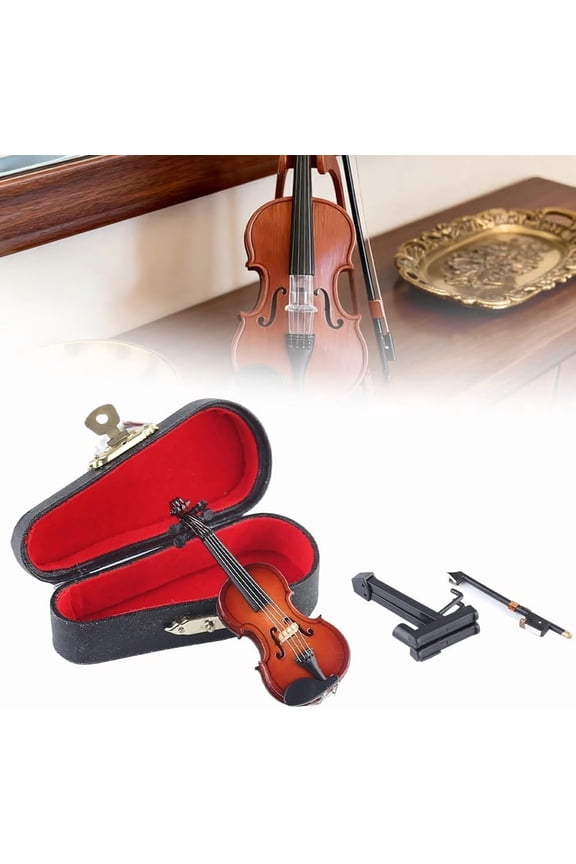 Playable Tiny Violin Figurine Model, The Worlds Smallest Miniature Musical Instrument Mini Wooden Violin Model, Dollhouse Accessory or Keychain Charm for Unique Dumb Stupid Gag Gifts