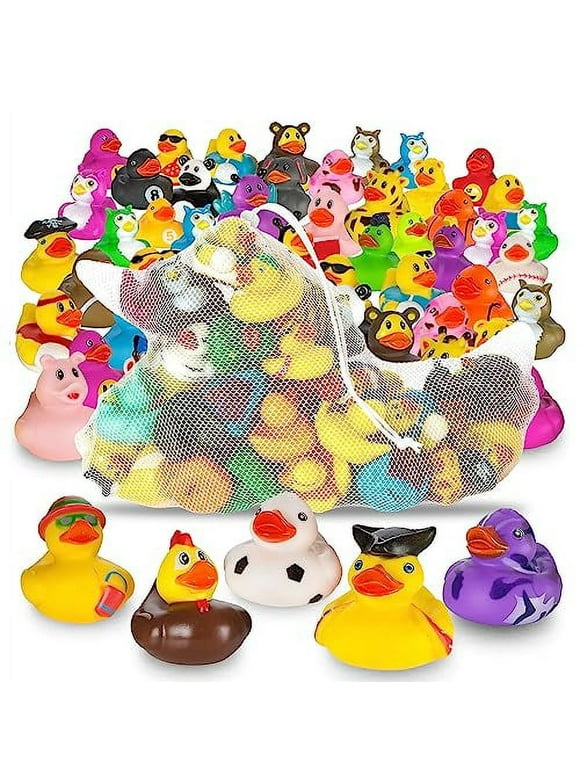 Playbees Assortment Rubber Duck Toy Duckies for Kids - 50 Pack - Sensory Play, Stress Relief, Stocking Stuffers, Bath Birthday Gifts Baby Showers Classroom Incentives, Summer Beach and Pool Activity