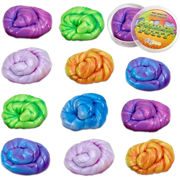 Playbees Color Changing Frudge Putty - 12 Pack - Mini Slime Putty for Sensory Play, Educational Games, Fidget Toys - Heat Sensitive - Magical Color Shifts - Slime Favors 0.5 Oz