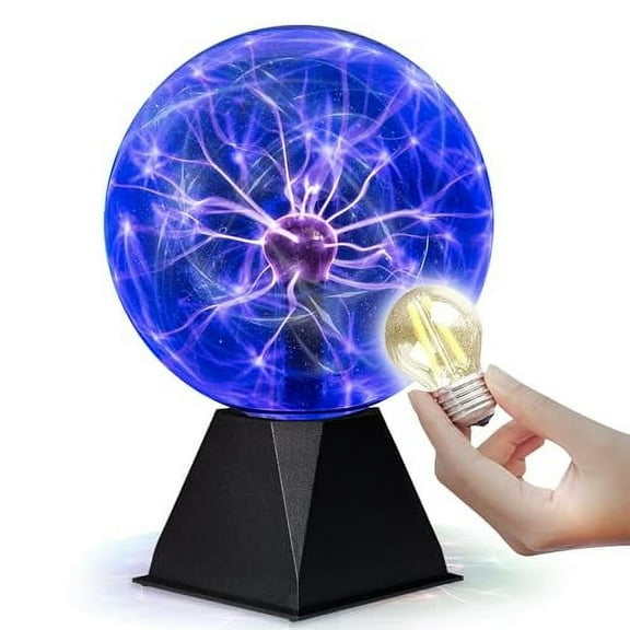 Playbees Colorful Plasma Ball - 7 Inch - Static Electricity in a Vacuum Pressurized Glass Globe - Blue, Nebula, Thunder Lightning, Plug-in - for Parties, Decorations, Prop, Home, STEM