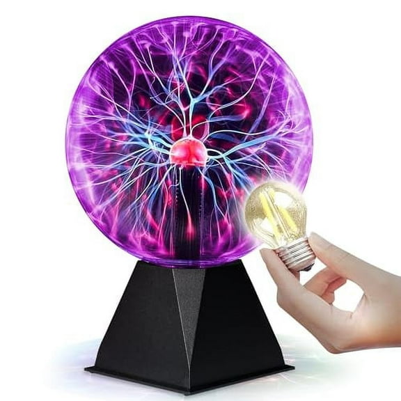 Playbees Colorful Plasma Ball - 7 Inch - Static Electricity in a Vacuum Pressurized Glass Globe - Purple, Nebula, Thunder Lightning, Plug-in - for Parties, Decorations, Prop, Home, STEM
