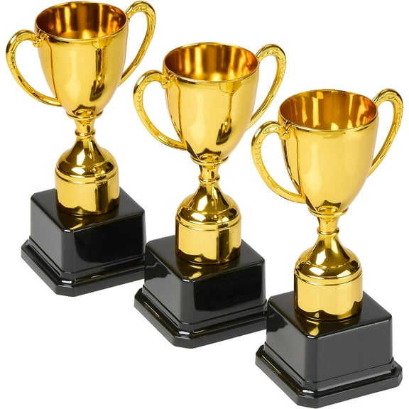Playbees Durable Kids 7" Award Trophy Cups, Plastic Gold, 3 Pack