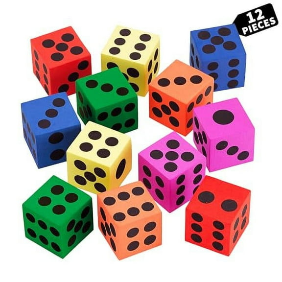 Playbees Foam Dice Set - 12 Pack - Classic Colors to Ignite Imaginations, Boost Math Skills, Perfect for Gifts and Parties