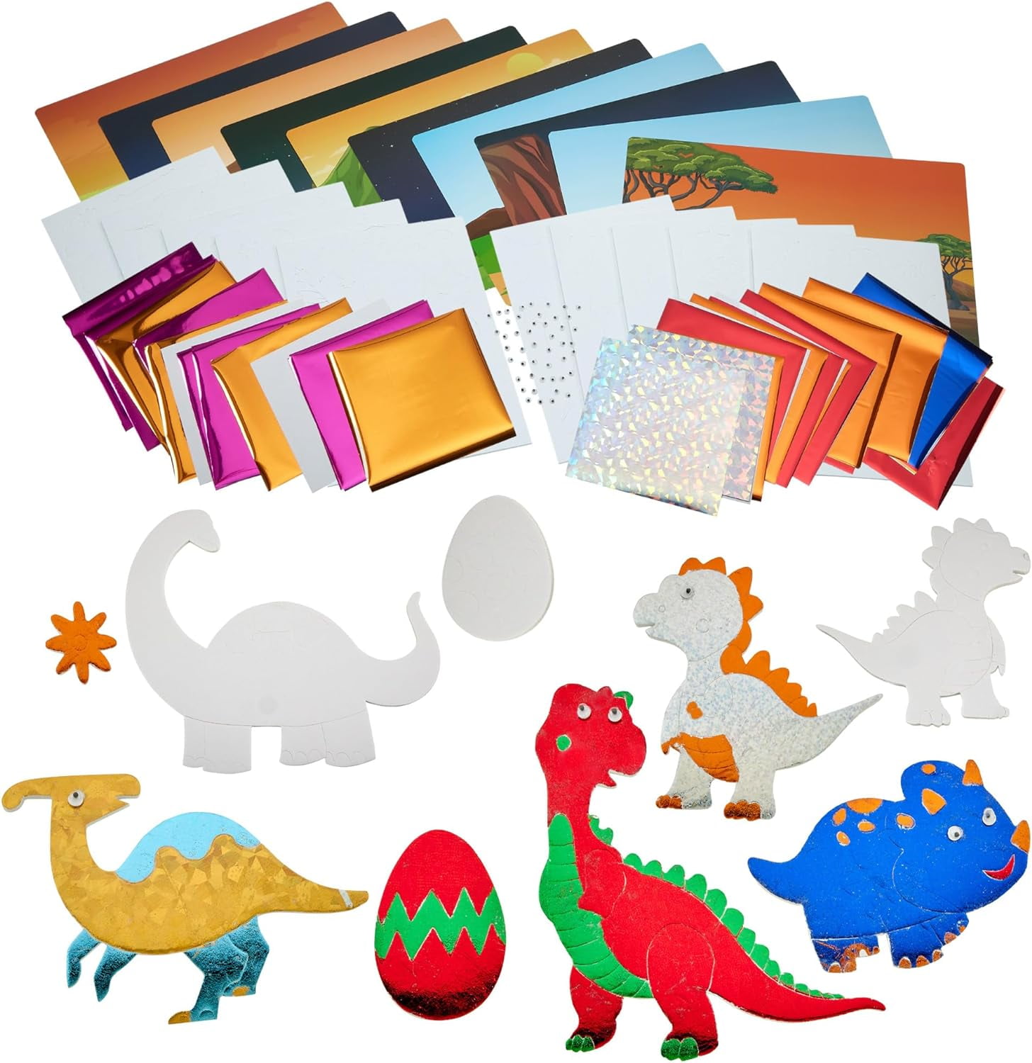Playbees Foil Fun Dinosaurs - Preschool Arts and Crafts Kit for Kids- No Mess Art for Boys & Girls Ages 4, 5, 6, 7, 8, 9 Years Old - DIY Creative Activity - Art & Craft Activity - Art Supplier Toys