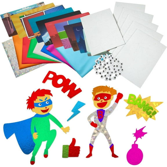 Playbees Foil Fun Superheroes - Preschool Arts and Crafts Kit for Kids- No Mess Art for Boys & Girls Ages 4, 5, 6, 7, 8, 9 Years Old - DIY Creative Activity - Art & Craft Activity - Art Supplier Toys