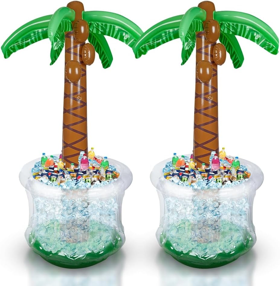 Playbees Inflatable Palm Tree Cooler 60" - 2 Pack Blow Up Palm Tree Party Cooler, Luau Hawaiian Tropical Beach Theme, Summer Swimming Pool Party Decorations - Outdoor Party Supplies - Kids Adults