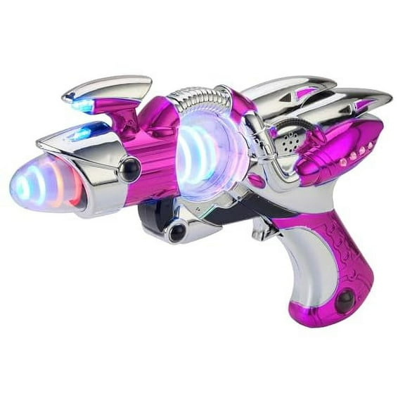 Playbees Light-Up Noise Blaster - Pink - 11.5 Inches - Super Spinning Space Sound Effects with Futuristic Power Galaxy Ranger FX for Party Favor, Novelty Toy, Party Bag Stuffer for Ages 5+