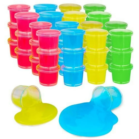 Playbees Mini Glow in The Dark Slime - 48 Pack - Slime Party Favors Neon Blue, Green, Pink, Yellow Colors - Glowing Slime Kit for Kids - Party Favors, Goody Bag Fillers
