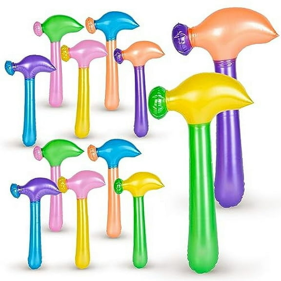 Playbees Multi-Colored Inflatable Hammer - 12 Pack - Assorted Neon Mallets - Perfect for Backdrops, Decor, School Activities, Festivals, Party Favors, Pool and Bathtub Toys- 14 Inch