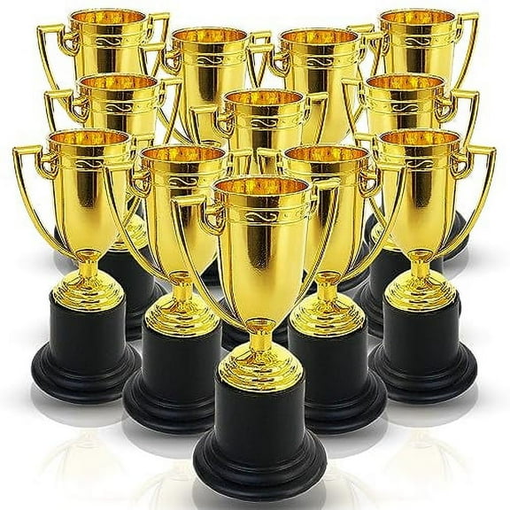 Playbees Plastic Golden Cup Trophy for Kids - 12 Pack - 4 Inch Achievement Prize Awards - Ideal Recognition for School, Sports, Office, Carnival Games - Party Favors, Decor, Props - Motivational