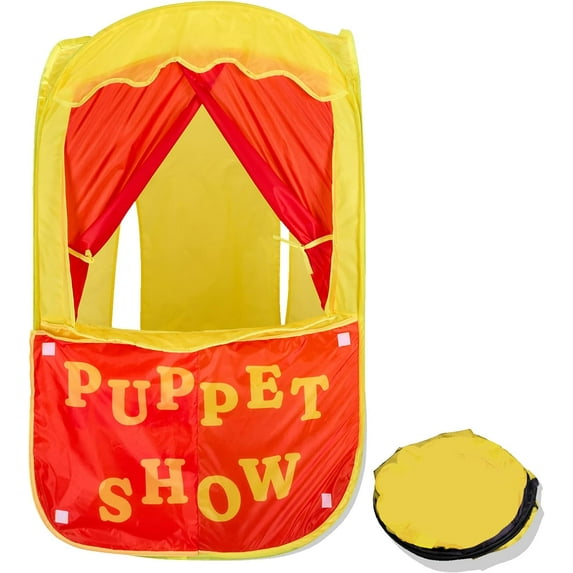 Playbees Puppet Show Pop Up Play Tent with Front Stage, Carry Bag, Swappable Velcro to Lemonade Stand - Yellow Pretend Playhouse for Kids Indoor and Outdoor Fun, Gift, Prop - 28 X 20 X 41 Inch