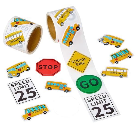 Playbees School Bus Stickers - 200 Pack School Bus Theme Designs - Kids' Educational Decor, Arts and Crafts, Back to School, Teacher Awards, Classroom Prizes, Learning to Drive Encouragement