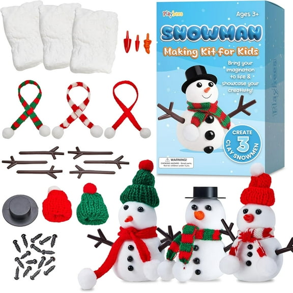 Playbees Snowman Making Kit Toys for Kids Ages 3-12 Creative Kids Air Dry Modeling Clay Snowman DIY Kit Build a Snowman Christmas Stocking Stuffers for Kids Fall & Halloween Crafts Educational Toy