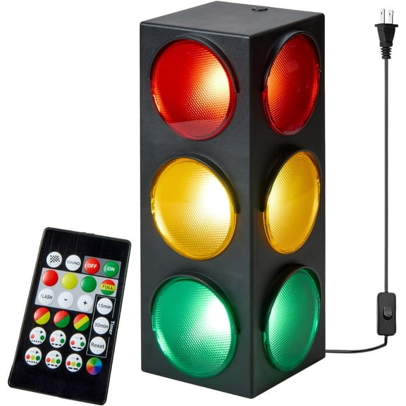 Playbees Traffic Light Lamp - Plug-In Blinking Bedside Lamp Simulates Traffic Stop Light - Novelty Traffic Light Toy - Race Decorations Traffic Signs - Red Light Green Light Game for Kids - 12.25 Inch
