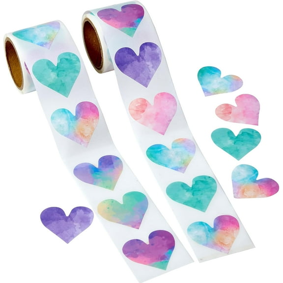 Playbees Watercolor Heart Stickers for Kids - 200 Pack of Rainbow Heart Themed Designs - Valentines Day Kids Educational Arts and Crafts, Scrapbooking, Teacher Awards, Classroom Prize, Encouragement