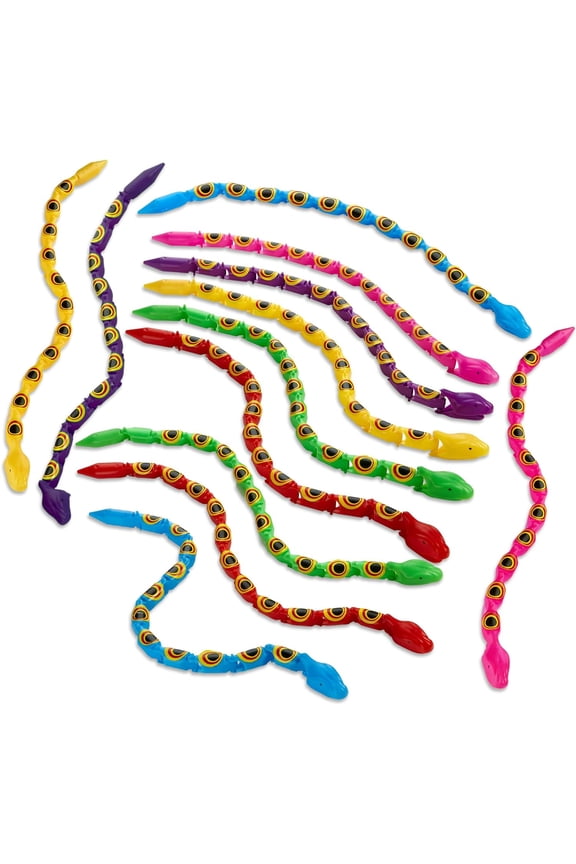 Wiggly Jointed Snakes - Pack of 12 - Wacky Fun and Educational Plastic Toys for Kids Learning, Carnival Prize, Party Favor Fidget Toy for Kids, Gift Idea for Boys and Girls Educational Toys