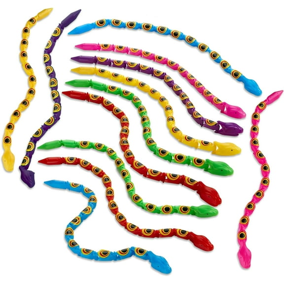 Playbees Wiggly Jointed Snakes - Pack of 24 - Wacky Fun and Educational Plastic Toys for Kids Learning, Carnival Prize, Party Favor Fidget Toy for Kids, Gift Idea for Boys and Girls Educational Toys