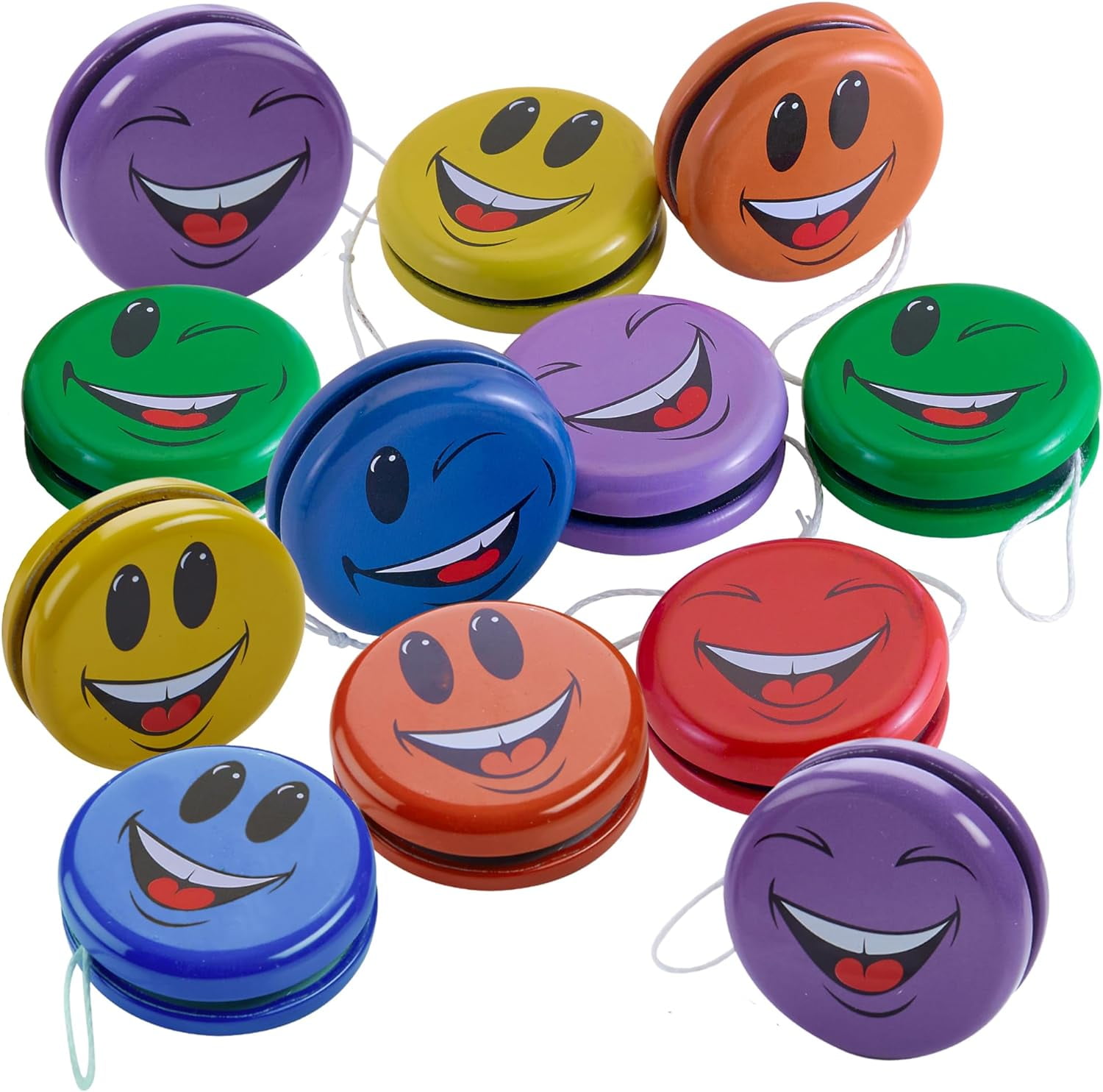 Playbees Yo Yos for Kids with Smiley Faces 12 Pack 2 Inch Emoticon Metal Yoyos Yoyo Bulk Party Favors and Yo Yos for Kids Beginners Assorted